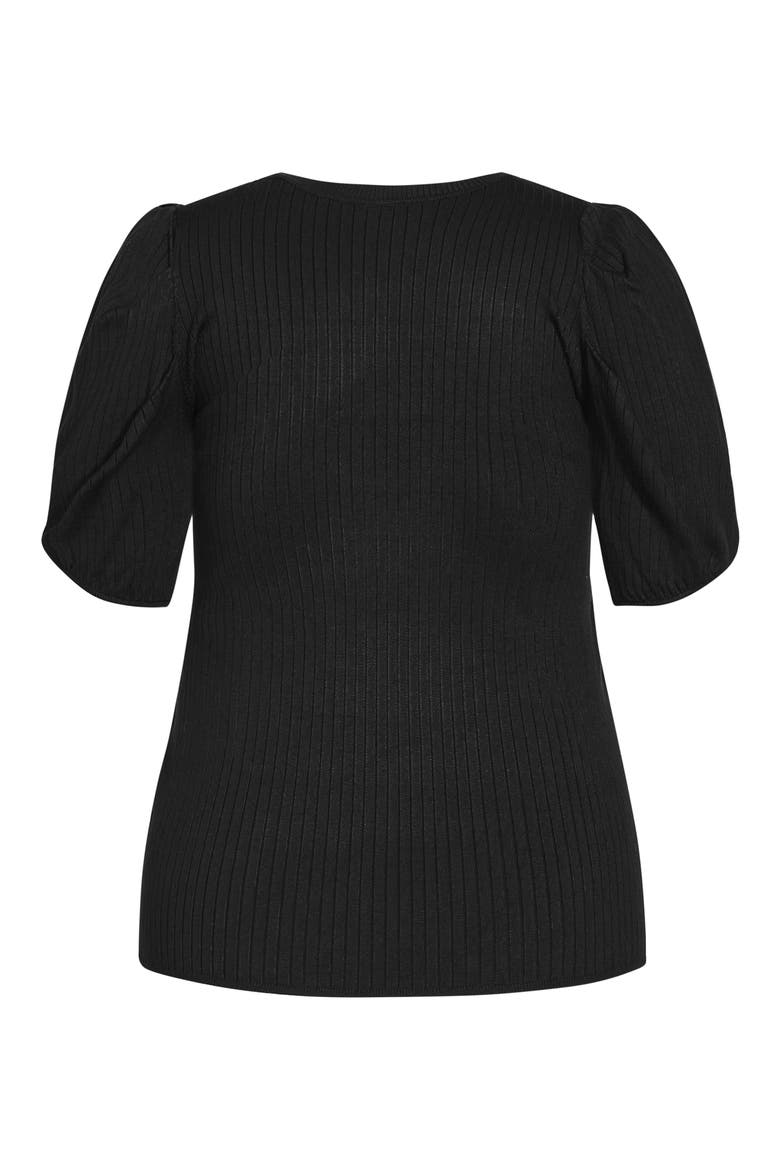 Sweet Rib Puff Sleeve Top, Alternate, color, BLACK