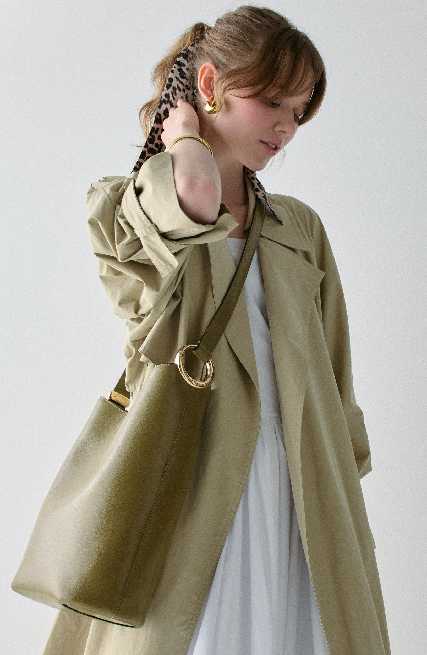 Kate Spade New York halo glazed leather bucket bag, Alternate, color, Dried Thyme