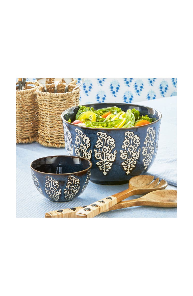 tag Cottage Reactive Block Serve Bowl Blue Multi Ceramic, Alternate, color, Blue