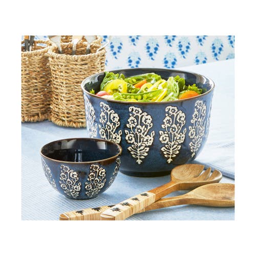 Tag Cote Reactive Block Serve Bowl Blue Multi Ceramic In Blue