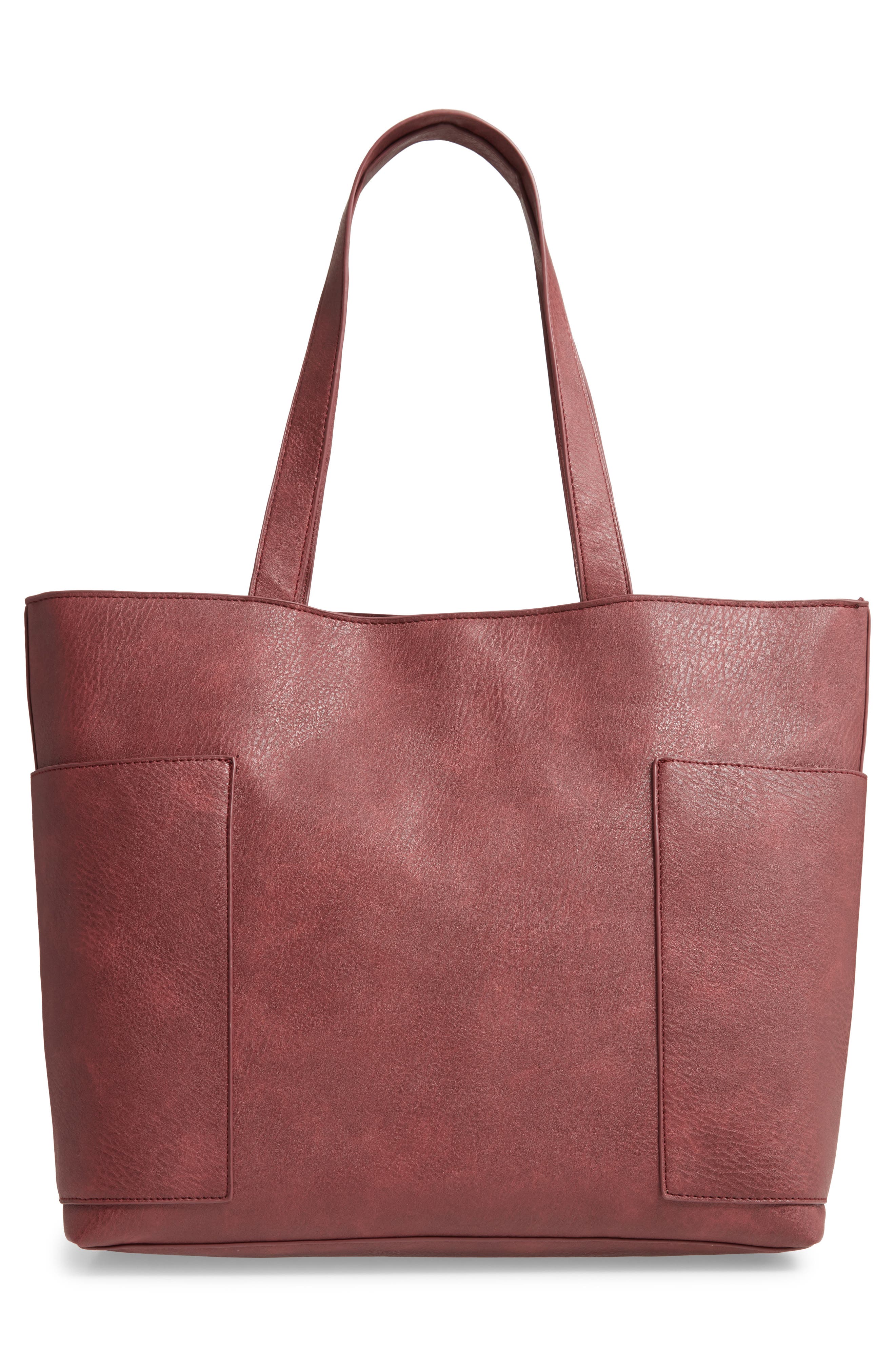 Studded Faux Leather Tote, Alternate, color, BURGUNDY LONDON