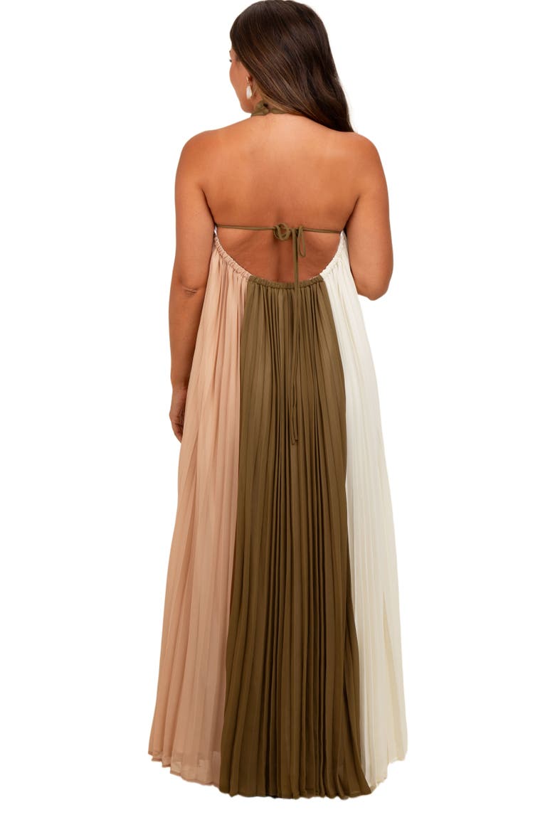 Pleated Halter Neck Maxi Dress, Alternate, color, Olive Green