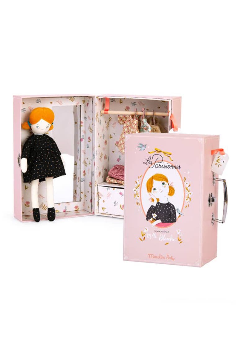 Blanche Wardrobe Suitcase & Doll, Main, color, PINK