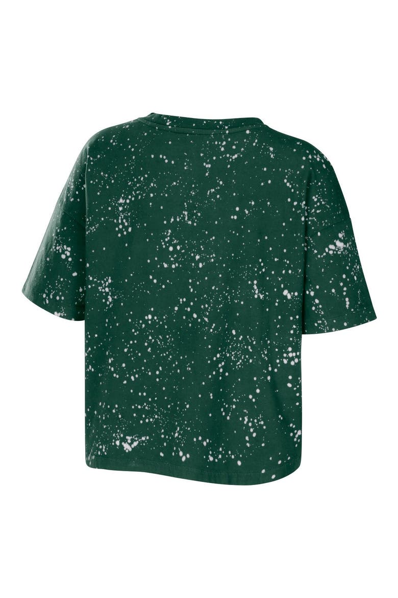 Women's WEAR by Erin Andrews Green Miami Hurricanes Bleach Wash Splatter Cropped Notch Neck T-Shirt, Alternate, color, Green