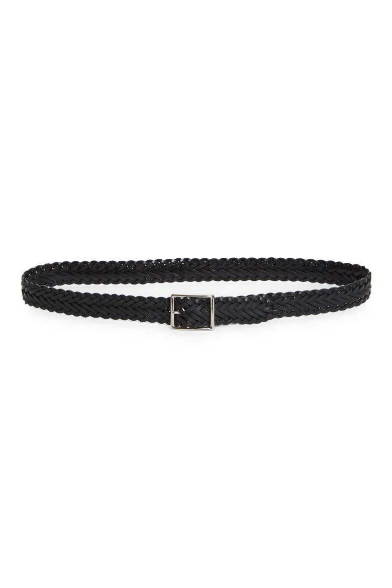 Nicola Braided Leather Belt, Main, color, BLACK W/ SHINY SILVER BUCKLE