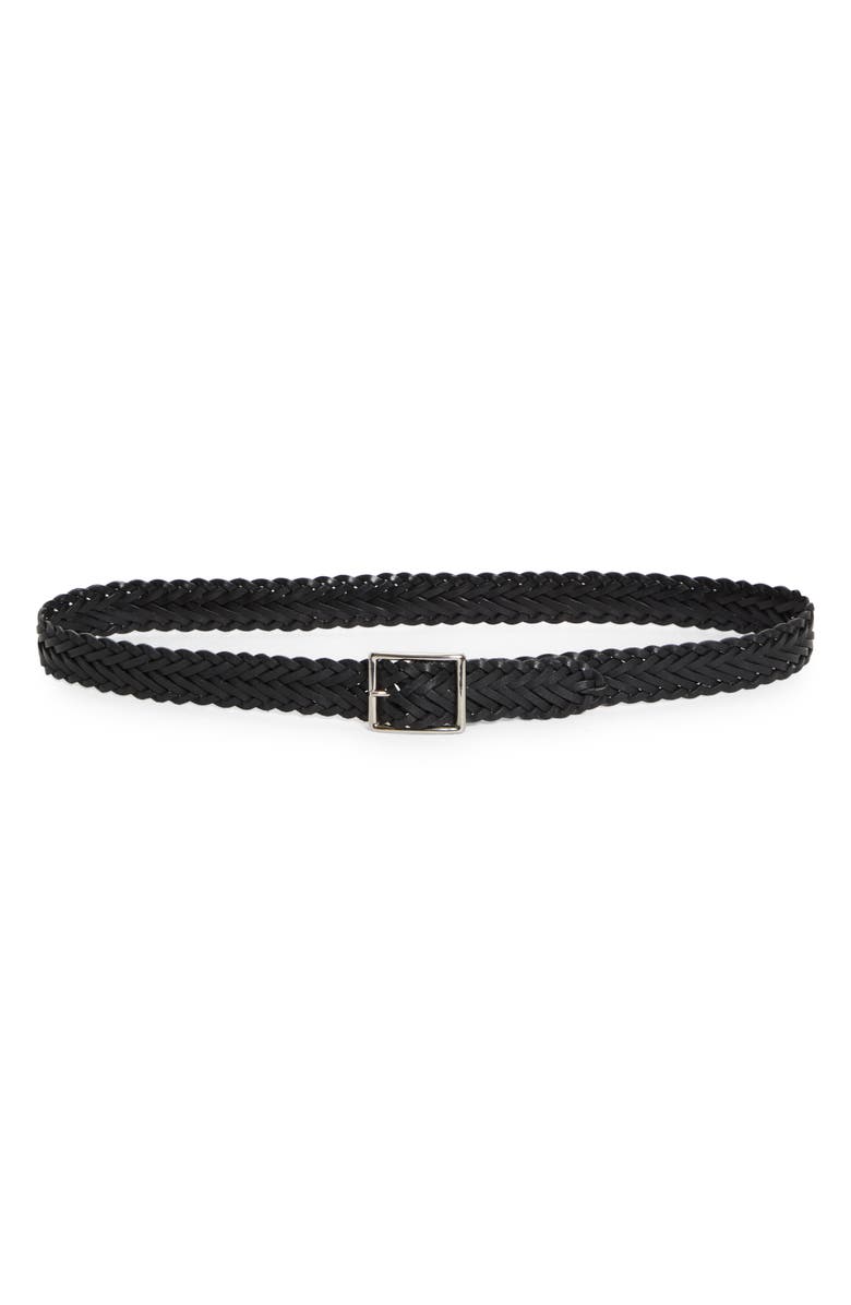 Nili Lotan Nicola Braided Leather Belt, Main, color, Black W/ Shiny Silver Buckle