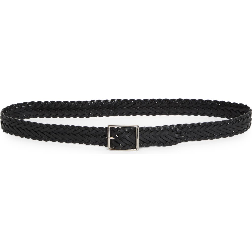 Nili Lotan Nicola Braided Leather Belt In Black W/ Shiny Silver Buckle