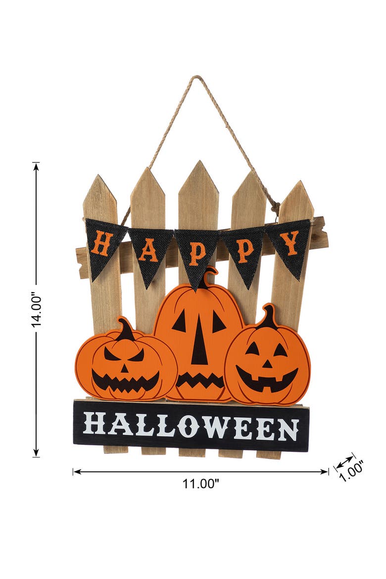 Halloween Wood Jack O Lantern Door Hanger, Alternate, color, Orange