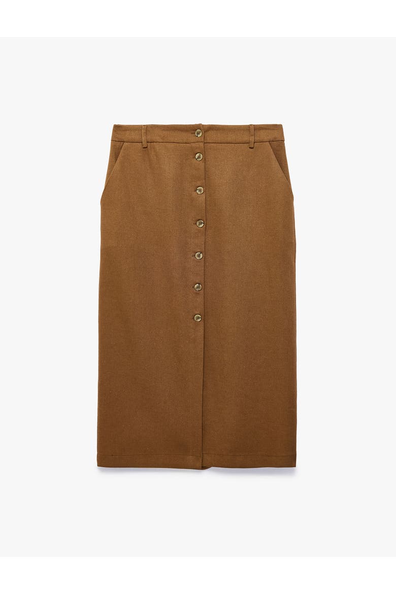 Button Down Midi Linen Skirt, Alternate, color, BROWN