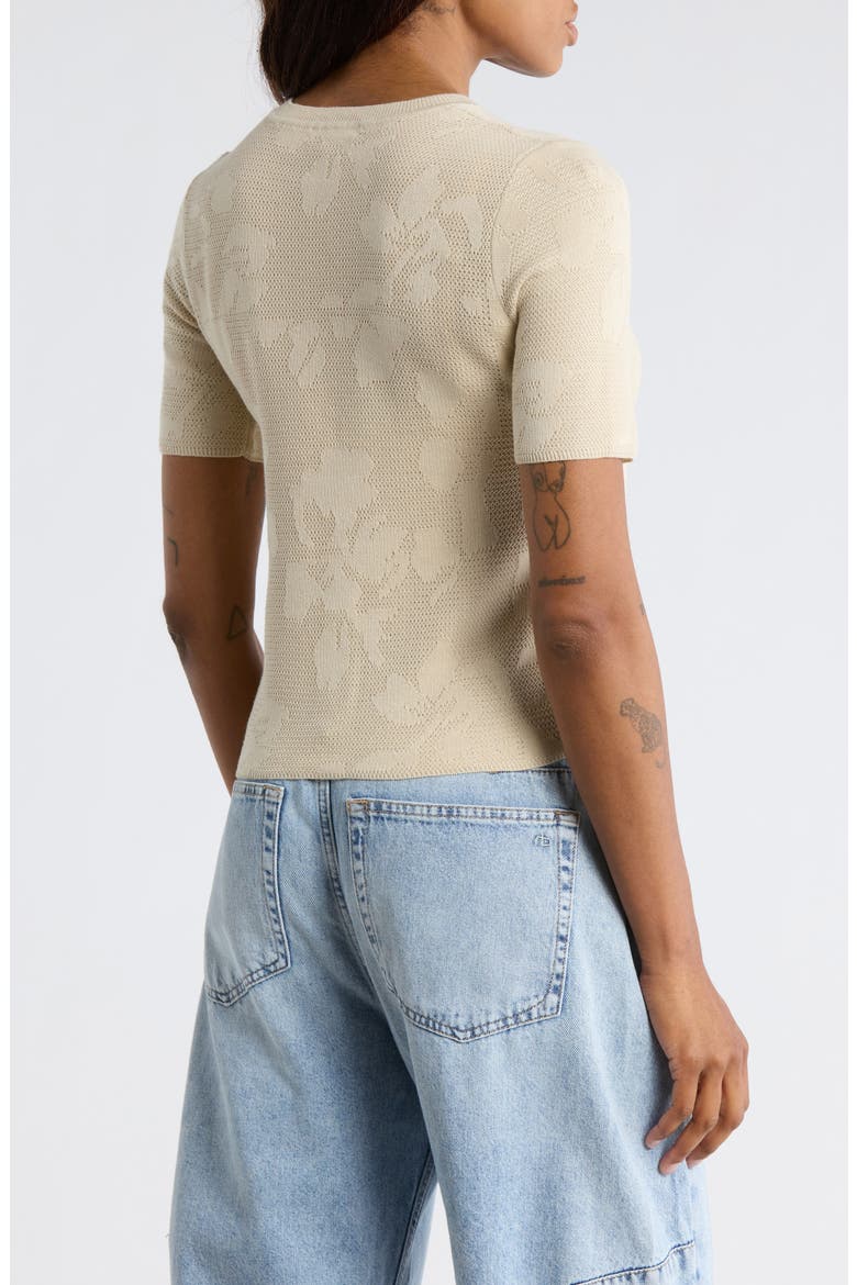 Pam Short Sleeve Cotton Jacquard Sweater, Alternate, color, TAN
