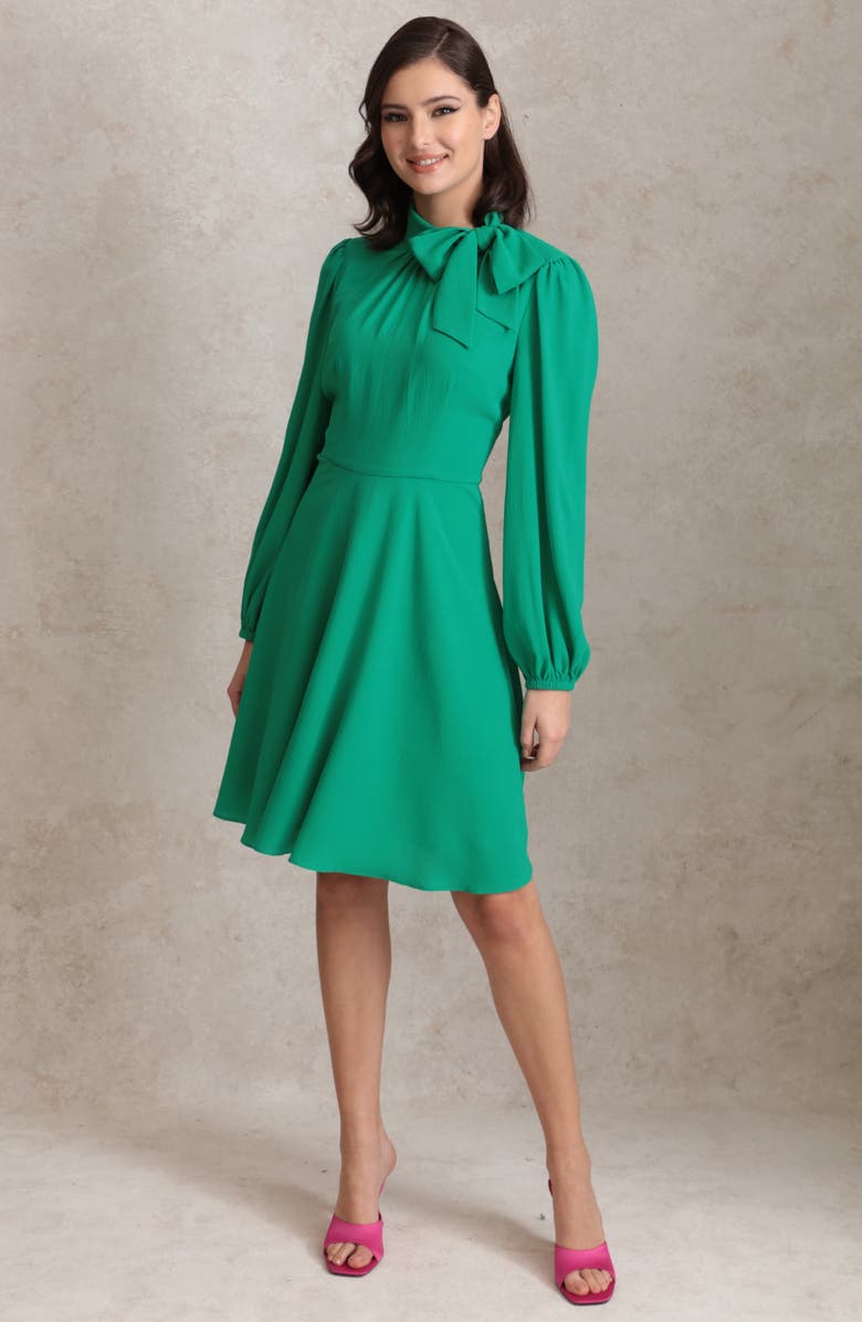 Maggy London Catalina Tie Neck Long Sleeve Fit & Flare Crepe Dress, Alternate, color, 