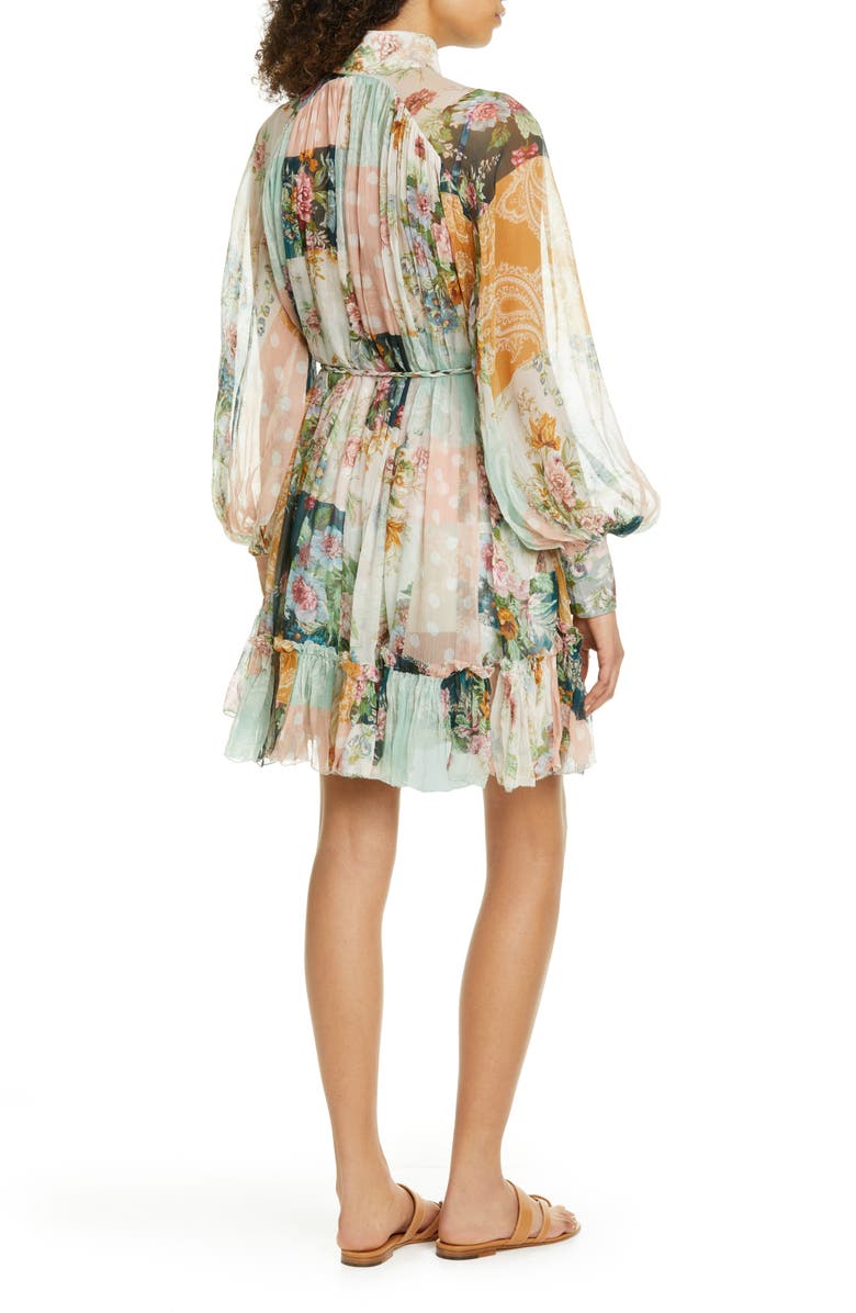 Zimmermann Wavelength Mixed Print Long Sleeve Silk Minidress, Alternate, color,