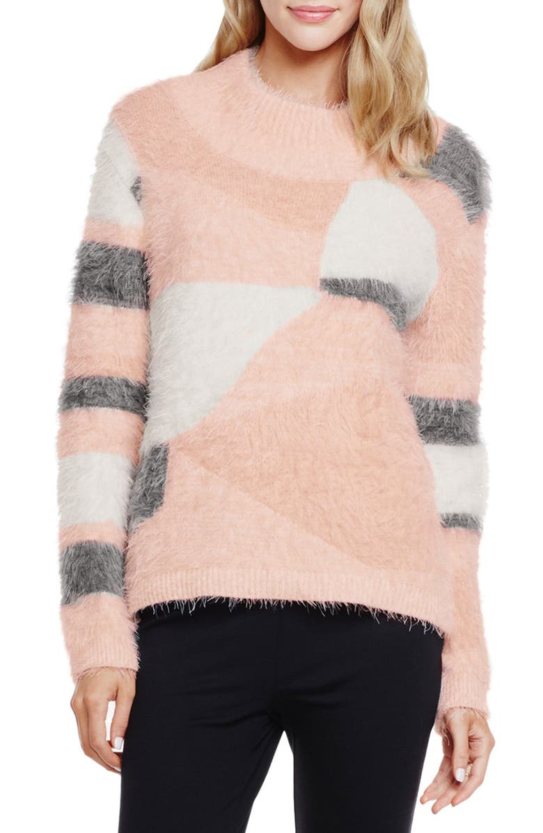 Vince Camuto Mixed Yarn Intarsia Turtleneck Eyelash Sweater, Main, color, 
