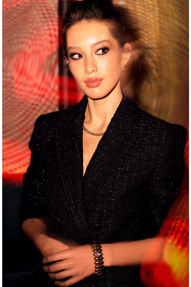 Crop Double Breasted Tweed Blazer, Alternate, color, BLACK