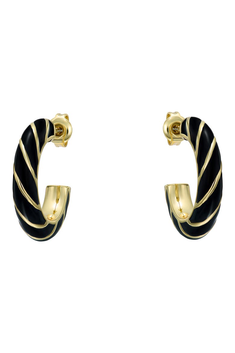 Trinna Twisted Enamel Hoop Earrings, Alternate, color, GOLD TONE BLACK
