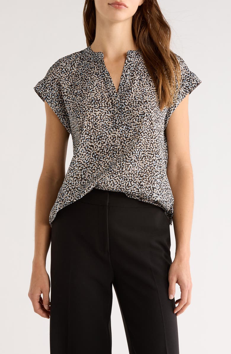 Vince Camuto Dot Print Split Neck Top, Main, color, Rich Black
