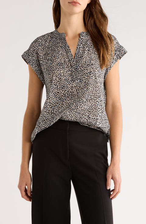Dot Print Split Neck Top