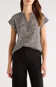 Vince Camuto Dot Print Split Neck Top