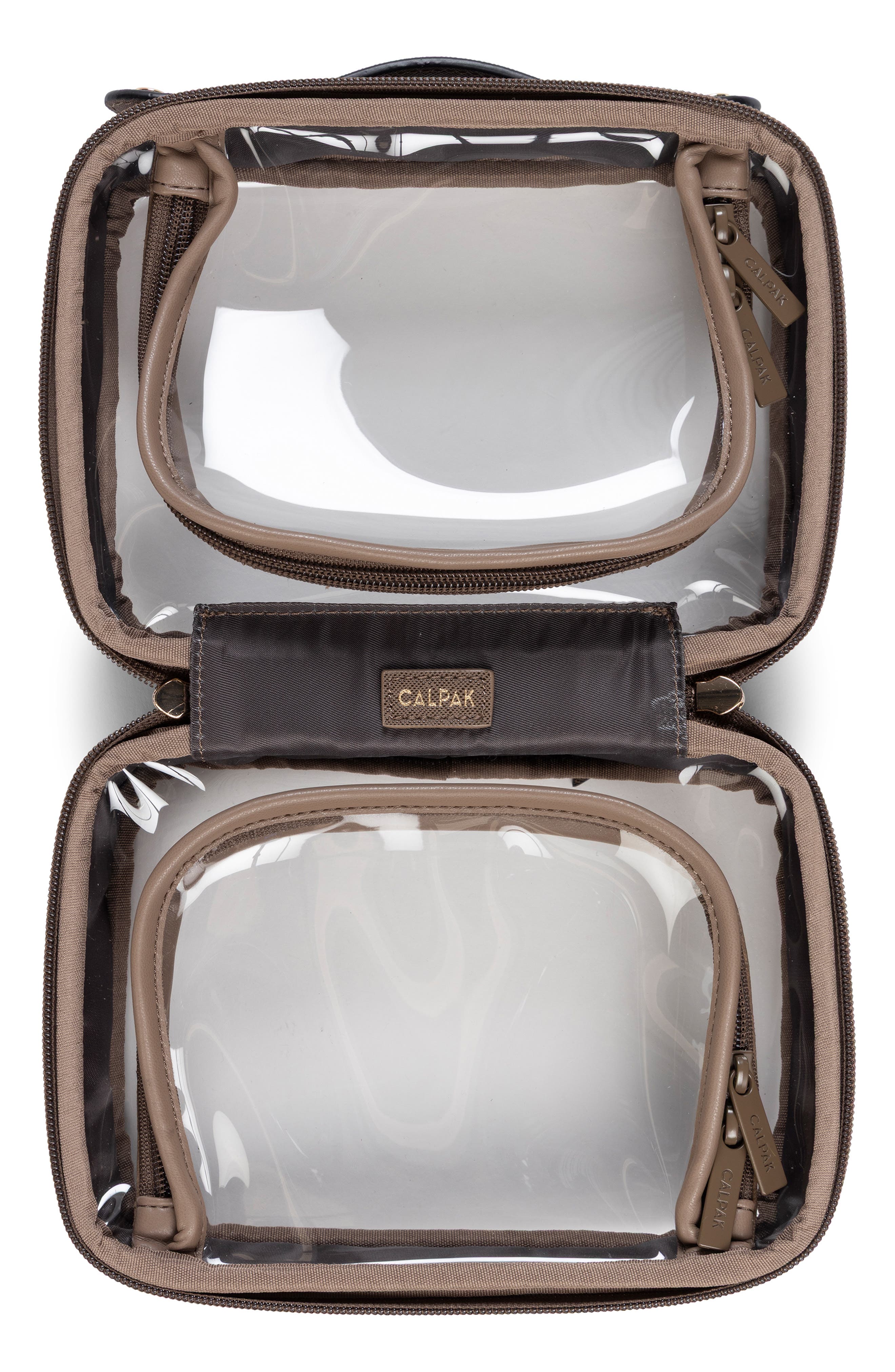 Small Clear Cosmetics Case, Alternate, color, MOCHA