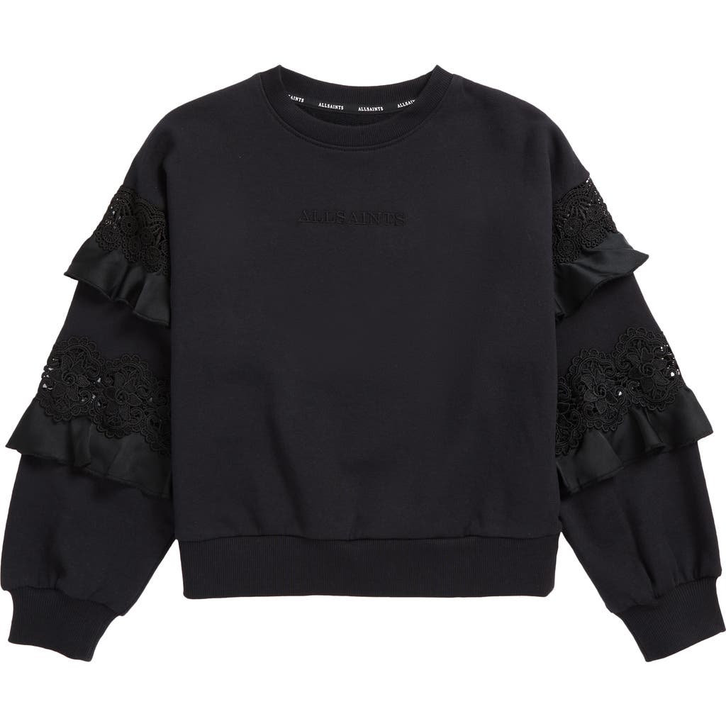 Smallsaints By Allsaints Kids' Lace & Ruffle Sleeve Sweatshirt In Black