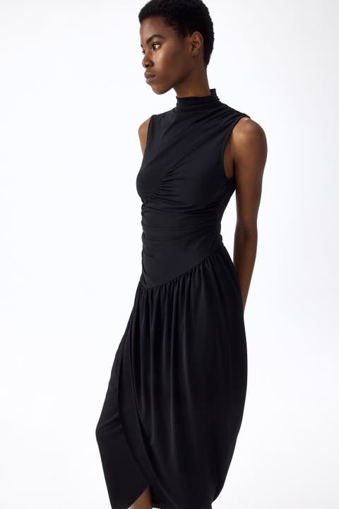 Draped mock turtleneck dress