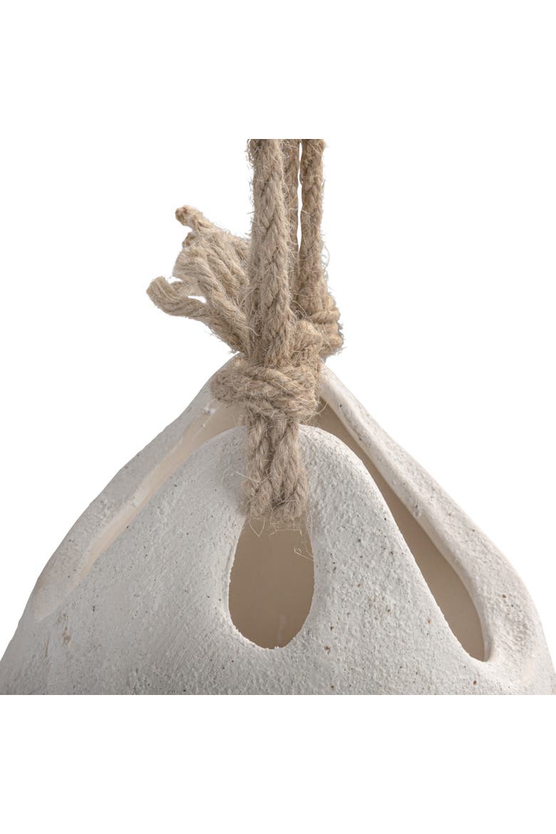 Hanging Stoneware Planter with Jute Rope Hanger and Distressed Volcano Finish, White, Alternate, color, White