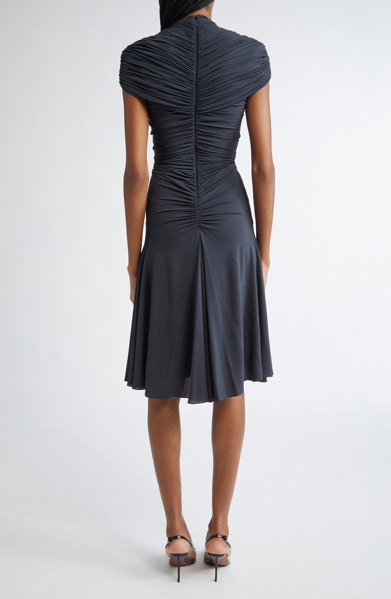 Alaïa Ruched Mock Neck Jersey Fit & Flare Dress, Alternate, color, 