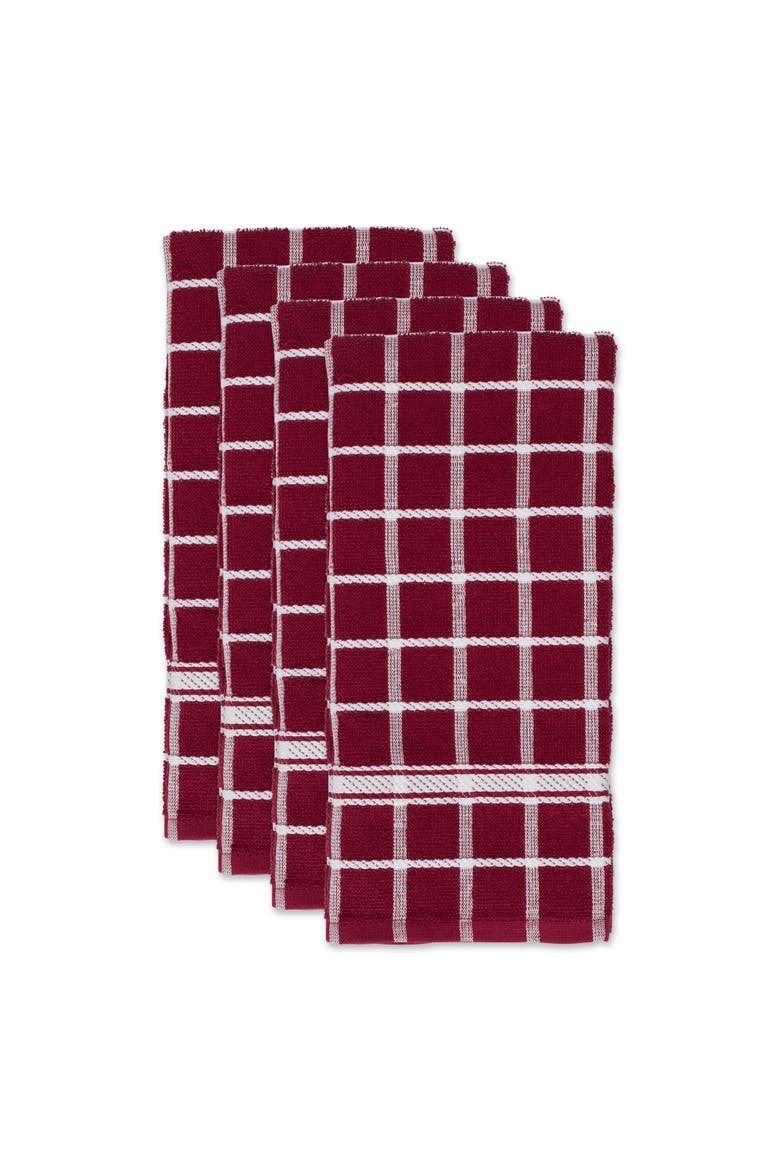 Windowpane Terry Dishtowel Set/4, Alternate, color, Wine
