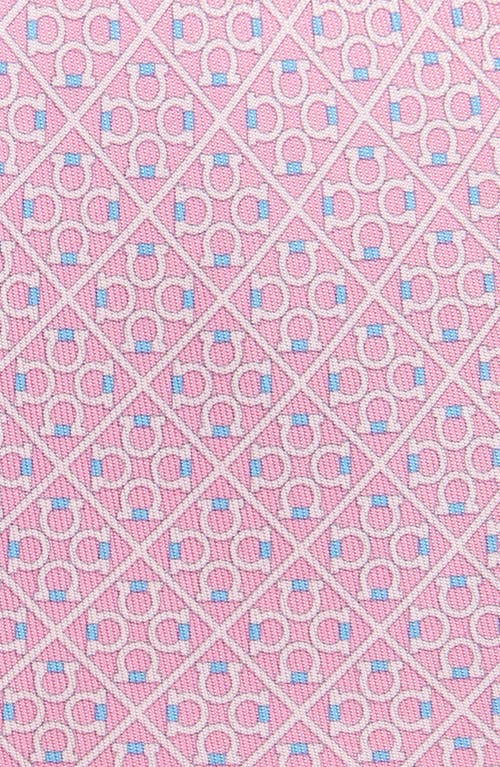 Ferragamo Square Gancini Print Silk Tie In Rosa