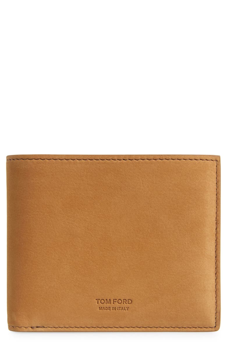 TOM FORD T-Line Nubuck Leather Bifold Wallet, Main, color, Caramel