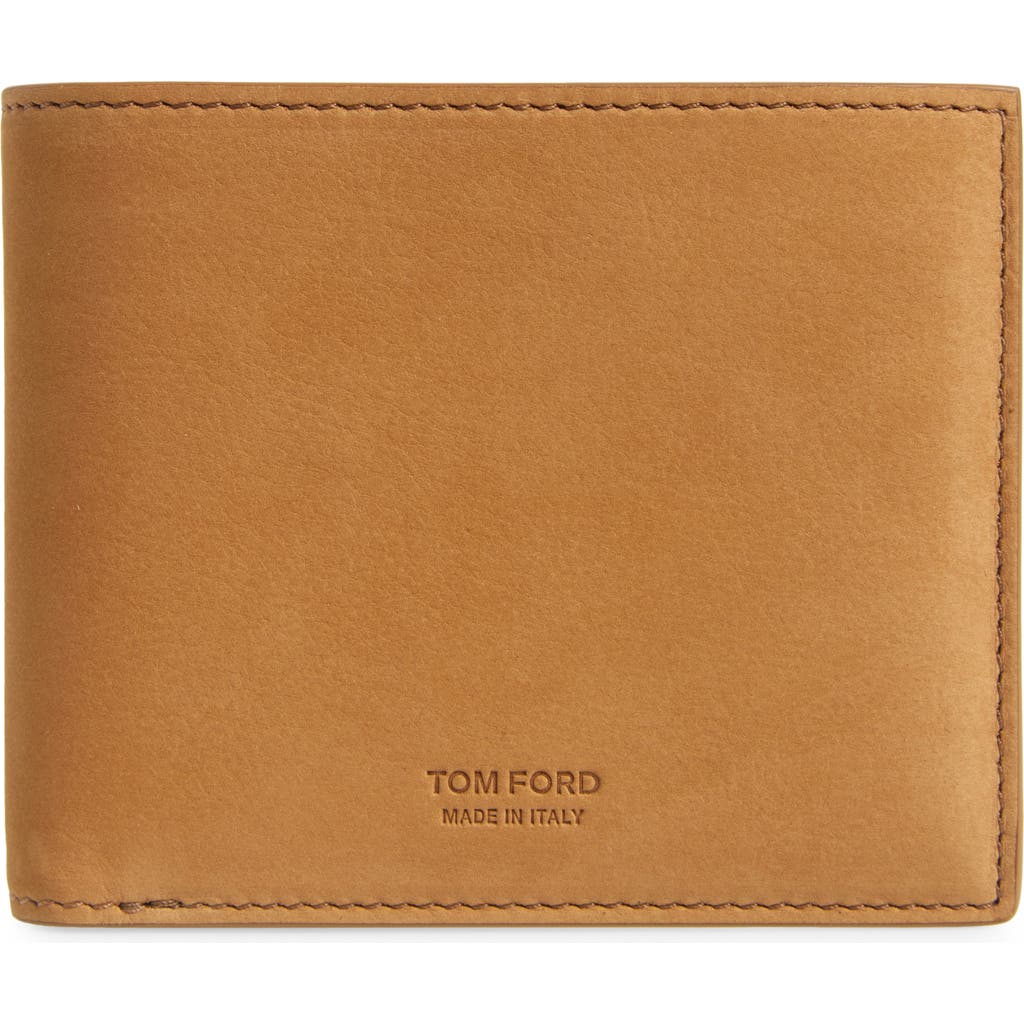 Tom Ford T-line Nubuck Leather Bifold Wallet In Caramel