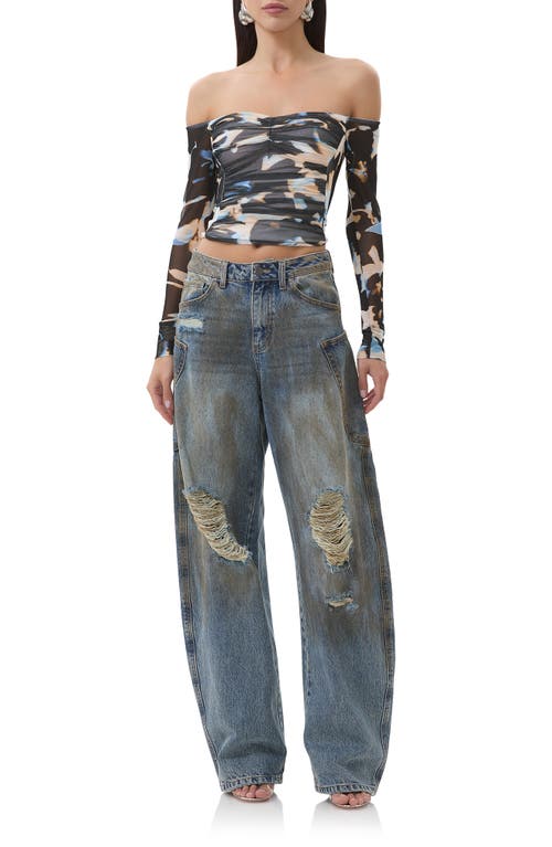 AFRM AFRM ODILLA PRINTED OFF THE SHOULDER MESH TOP 