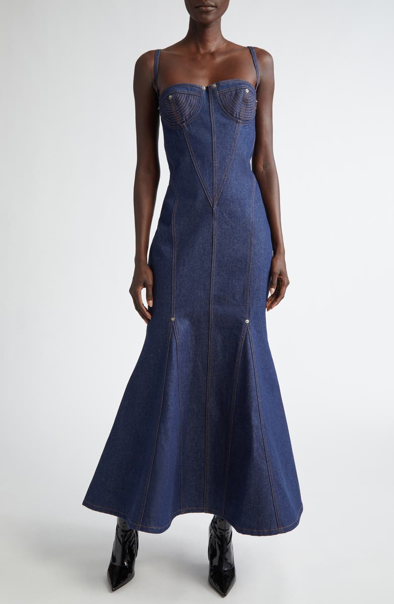 Jean Paul Gaultier Denim Mermaid Maxi Dress, Main, color, 