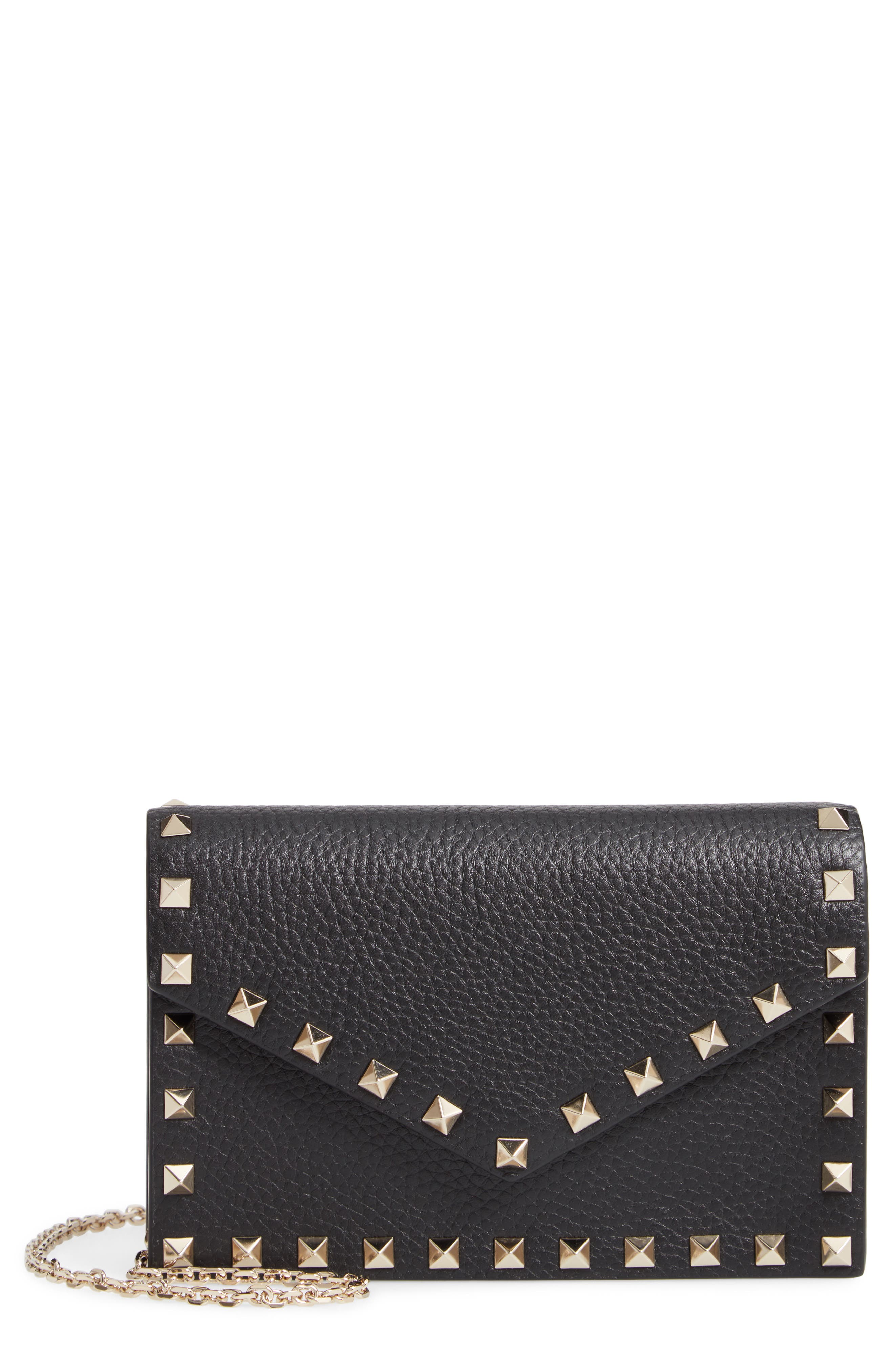 Valentino Garavani Rockstud Calfskin Leather Envelope Pouch, Main, color, 