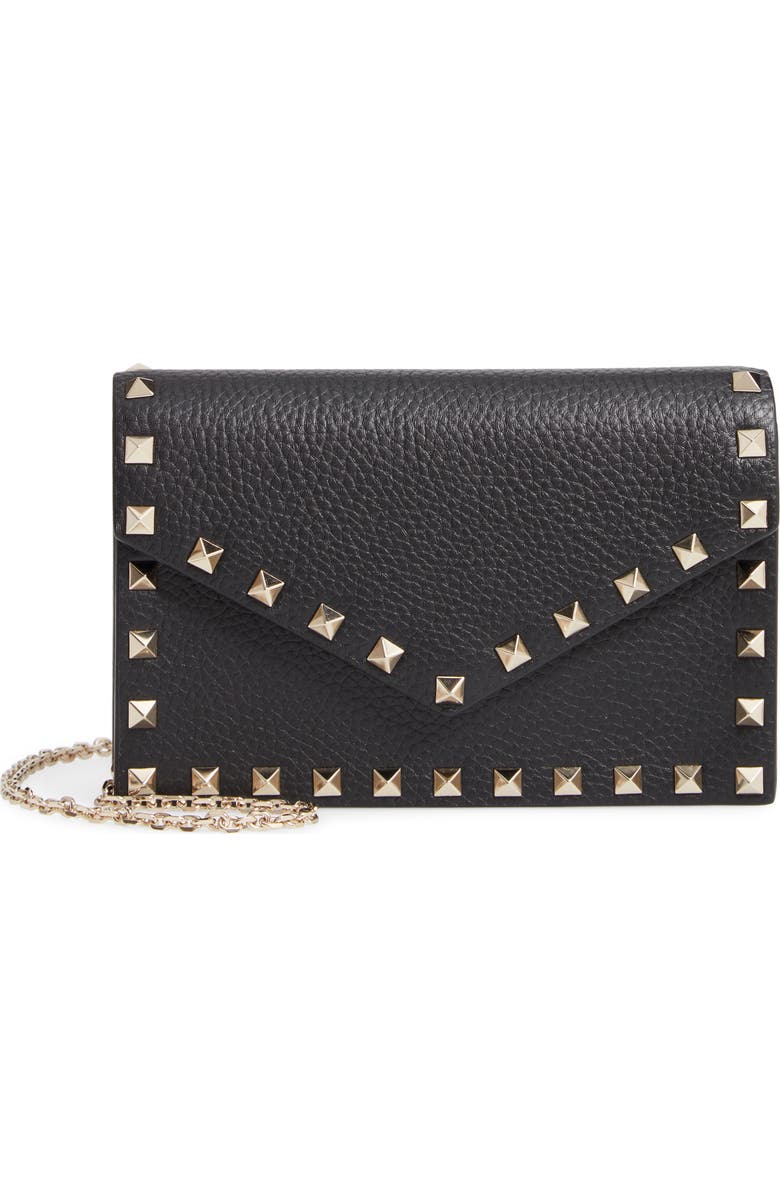 Valentino Garavani Rockstud Calfskin Leather Envelope Pouch, Main, color,