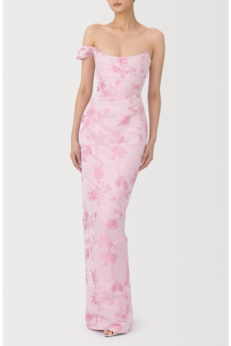 Jackson Metallic Floral Brocade Cateye Strapless Gown, Alternate, color, PINK ROCOCO