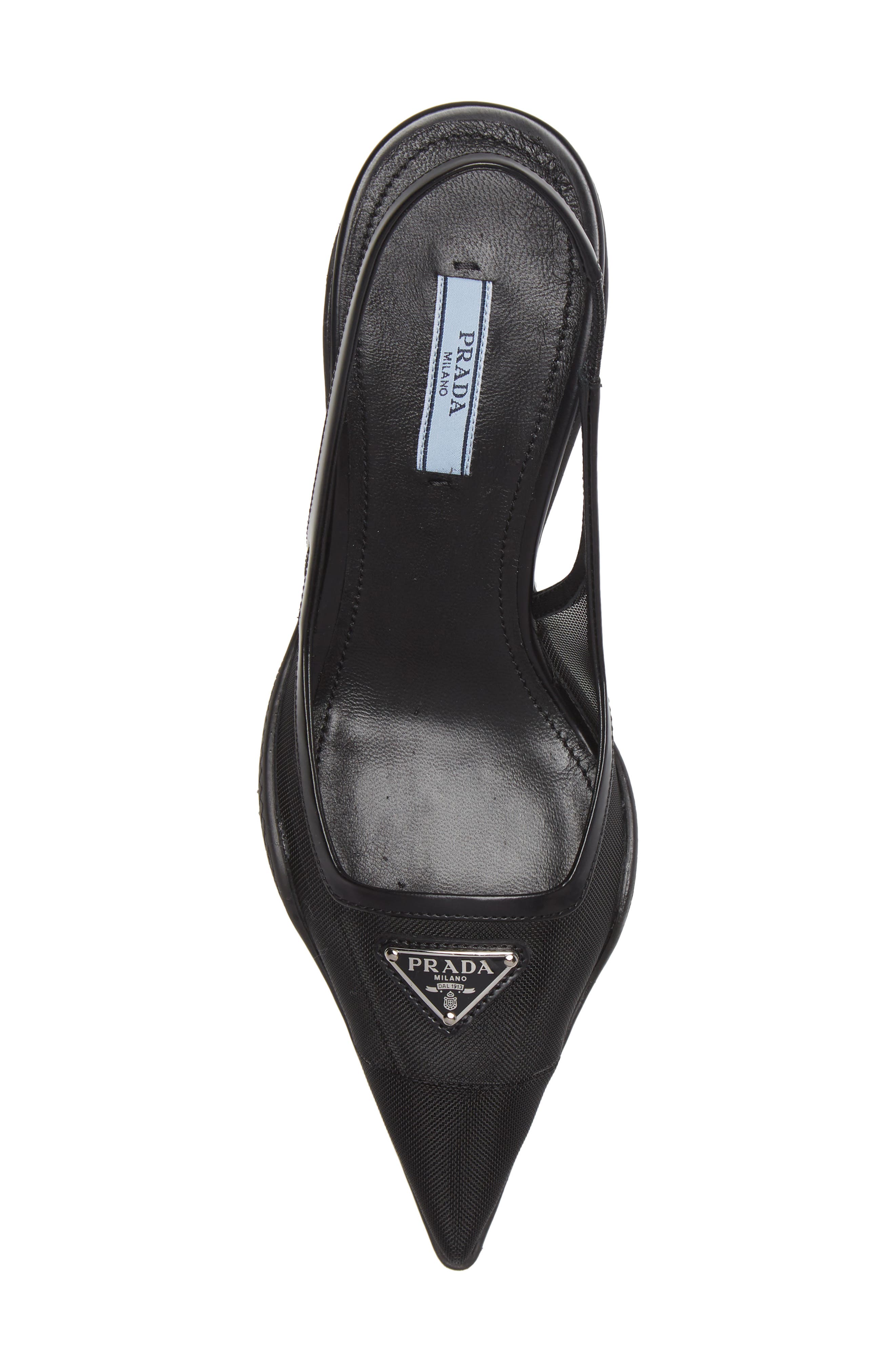 Prada Triangle Logo Pointed Toe Slingback Pump, Alternate, color, 