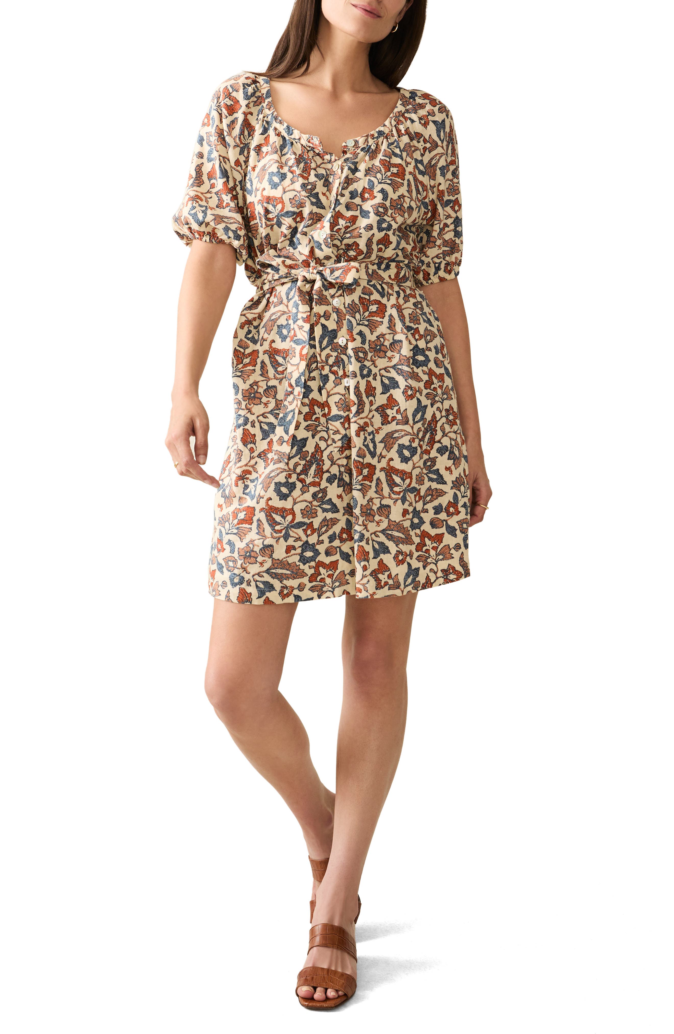 Faherty Carmel Floral Linen Blend Dress