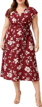 Standards & Practices Floral Wrap Bodice Midi Dress