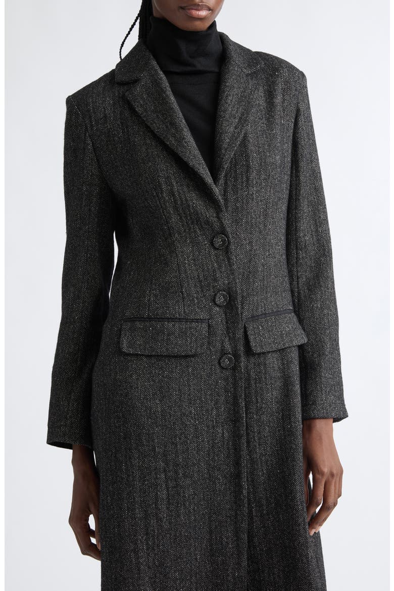 Herringbone Linen & Wool Blend Tailored Overcoat, Alternate, color, WOOL HERRINGBONE