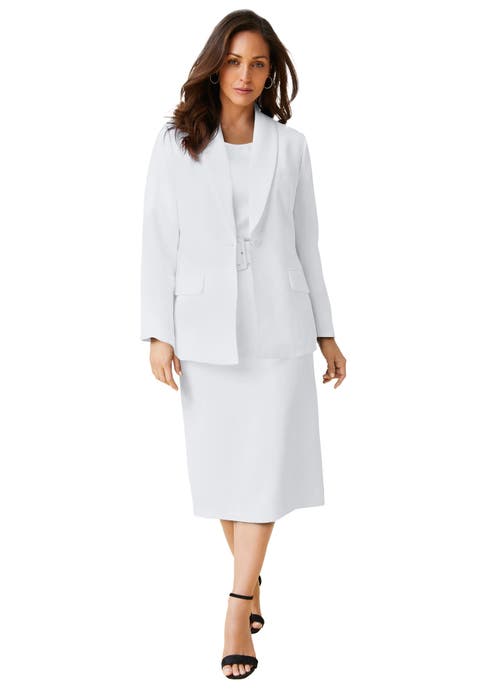 2-Piece Stretch Crepe Single-Breasted Skirt Suit (Plus)