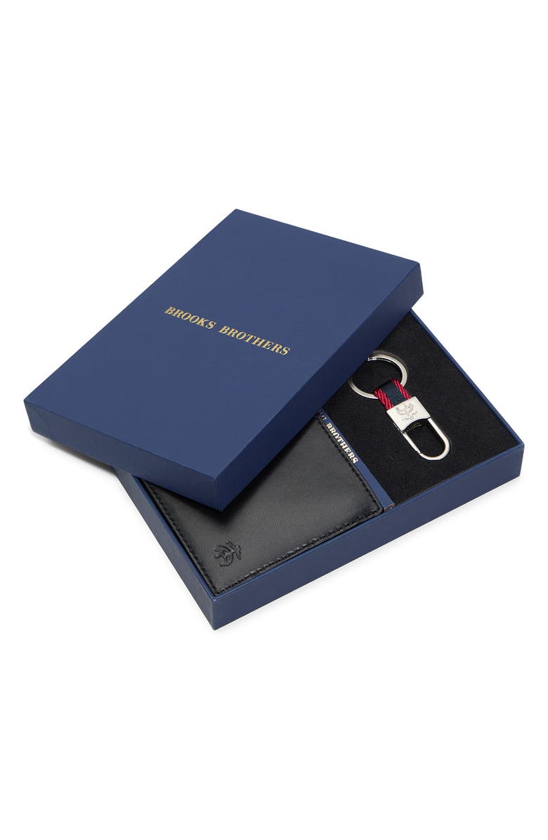 Brooks Brothers Leather Wallet & Key Chain Set, Alternate, color, Other Black
