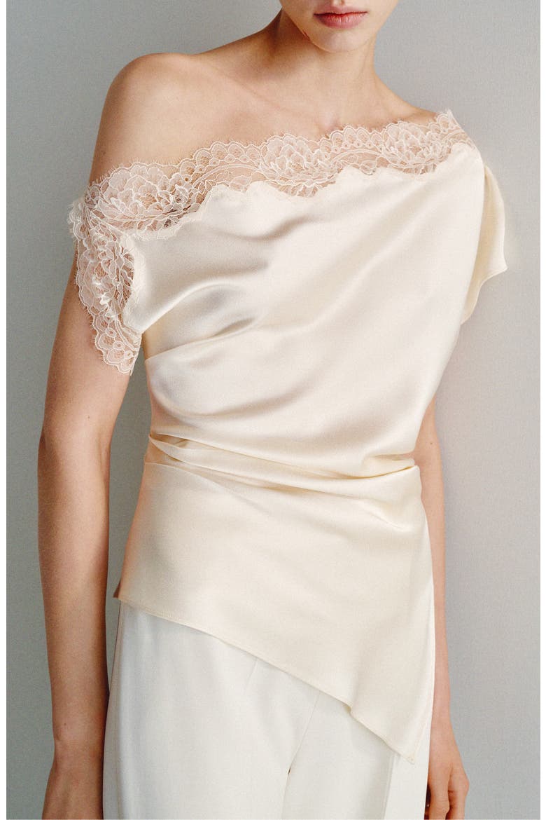 Asymmetric Lace & Satin Shirt, Main, color, ECRU