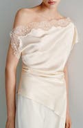MANGO Asymmetric Lace & Satin Shirt