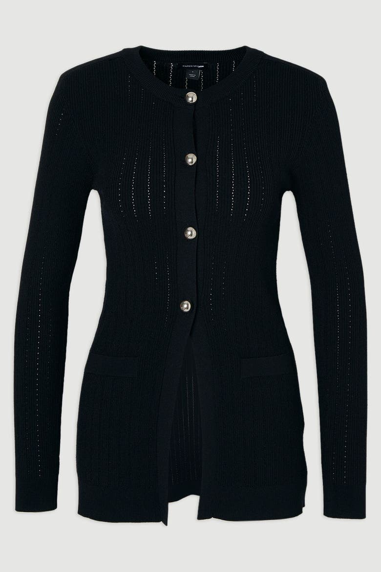 Dome Button Longline Knitted Cardi, Alternate, color, Black