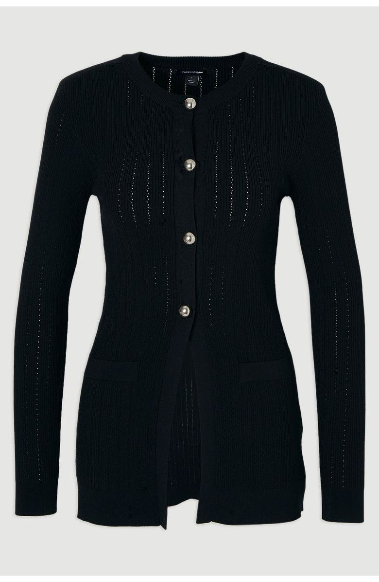 Karen Millen Dome Button Longline Knitted Cardi, Alternate, color, Black