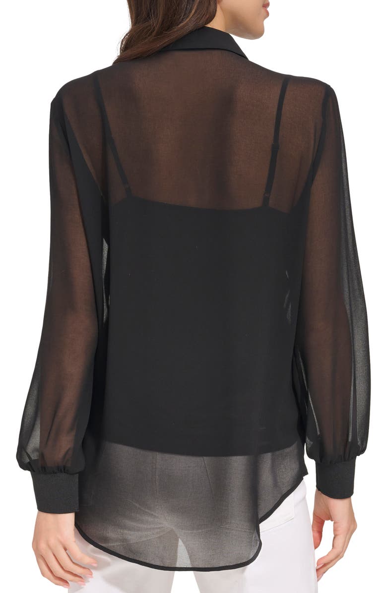 DKNY Chiffon Button-Up Shirt, Alternate, color, Black