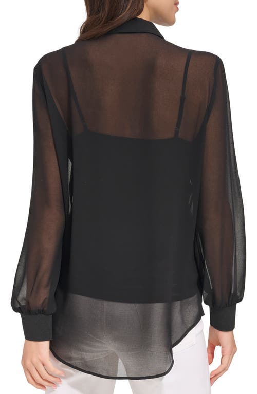 Dkny Chiffon Button-up Shirt In Black