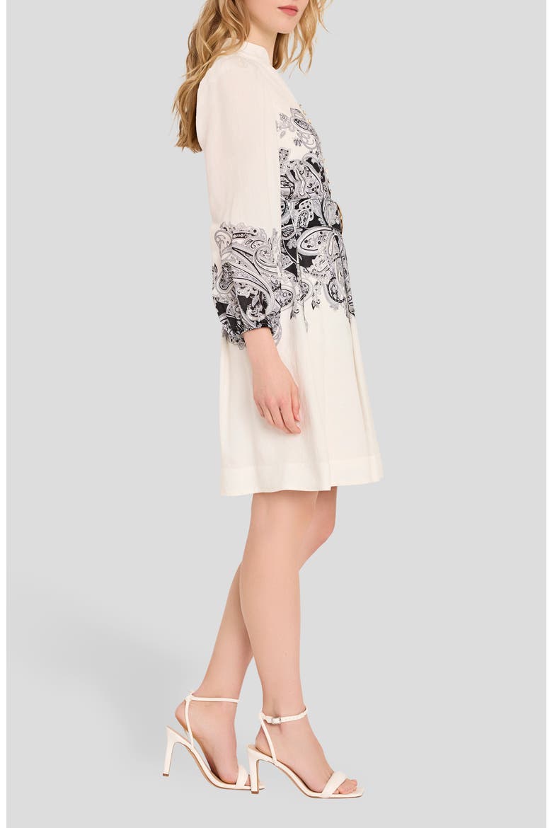 Belted Border Print Long Sleeve Dress, Alternate, color, IVORY BLACK