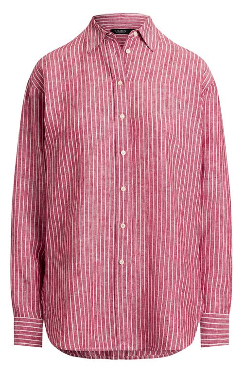 Ralph Lauren Womens Relaxed Fit Striped Linen Shirt P Xs 3x In Brown
